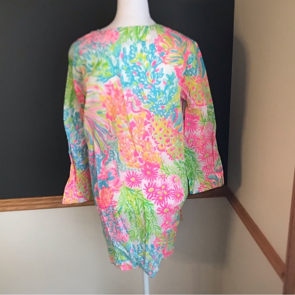 LILLY PULITZER XS MARCO ISLAND TUNIC LOVERS CORAL GRAIL! BEAUTIFUL PRINT - Picture 7 of 9